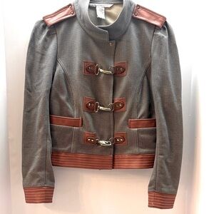 Diane Von Furstenberg Gray and Brown Marti buckled Leather Trimmed Jacket